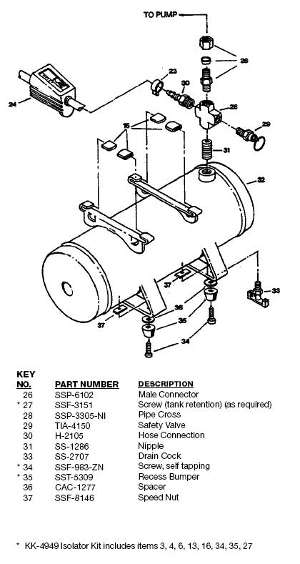 DEVILBISS MODEL 102D OIL FREE AIR COMPRESSOR BREAKDOWN AND PARTS LIST